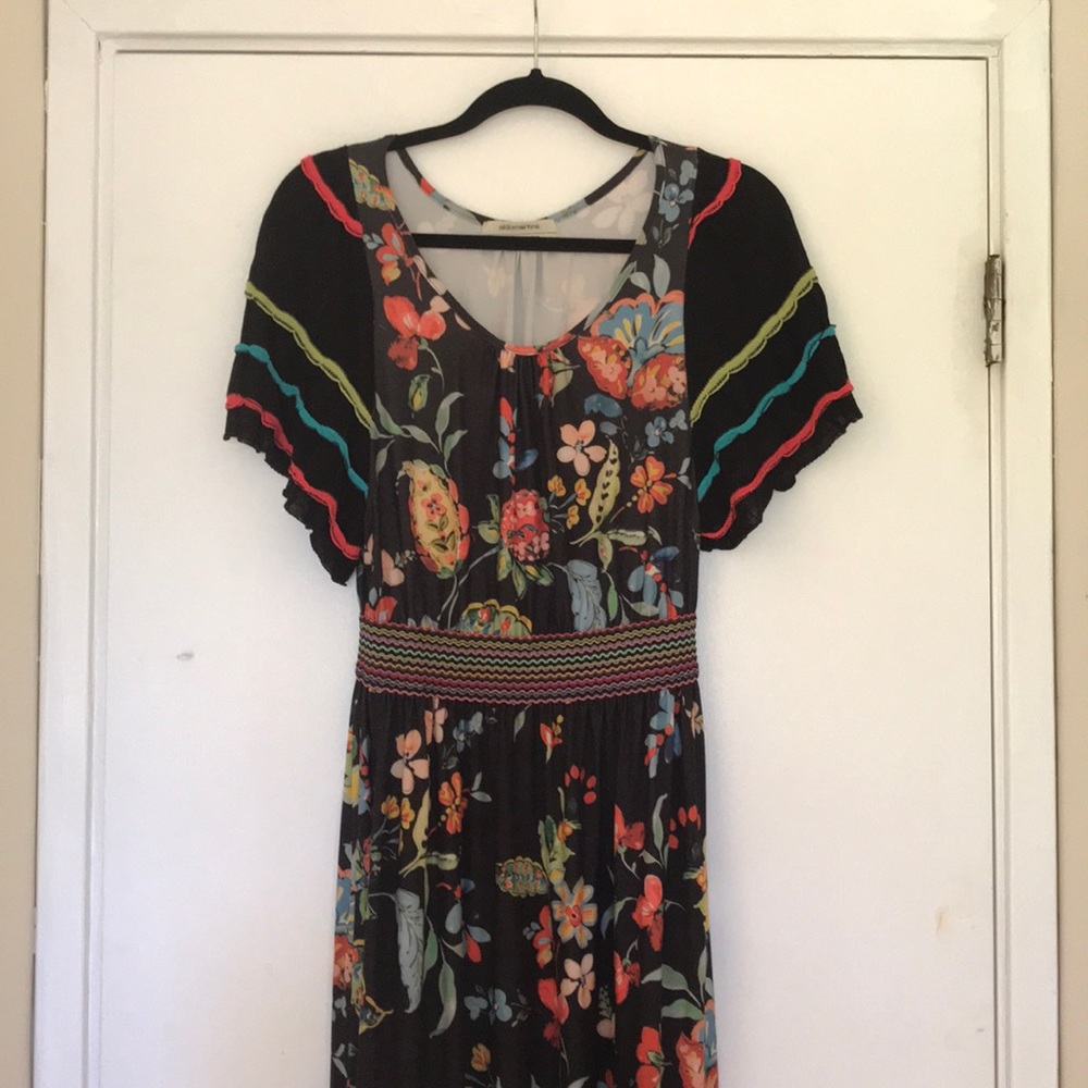 Anthropologie Floral print black knit dress